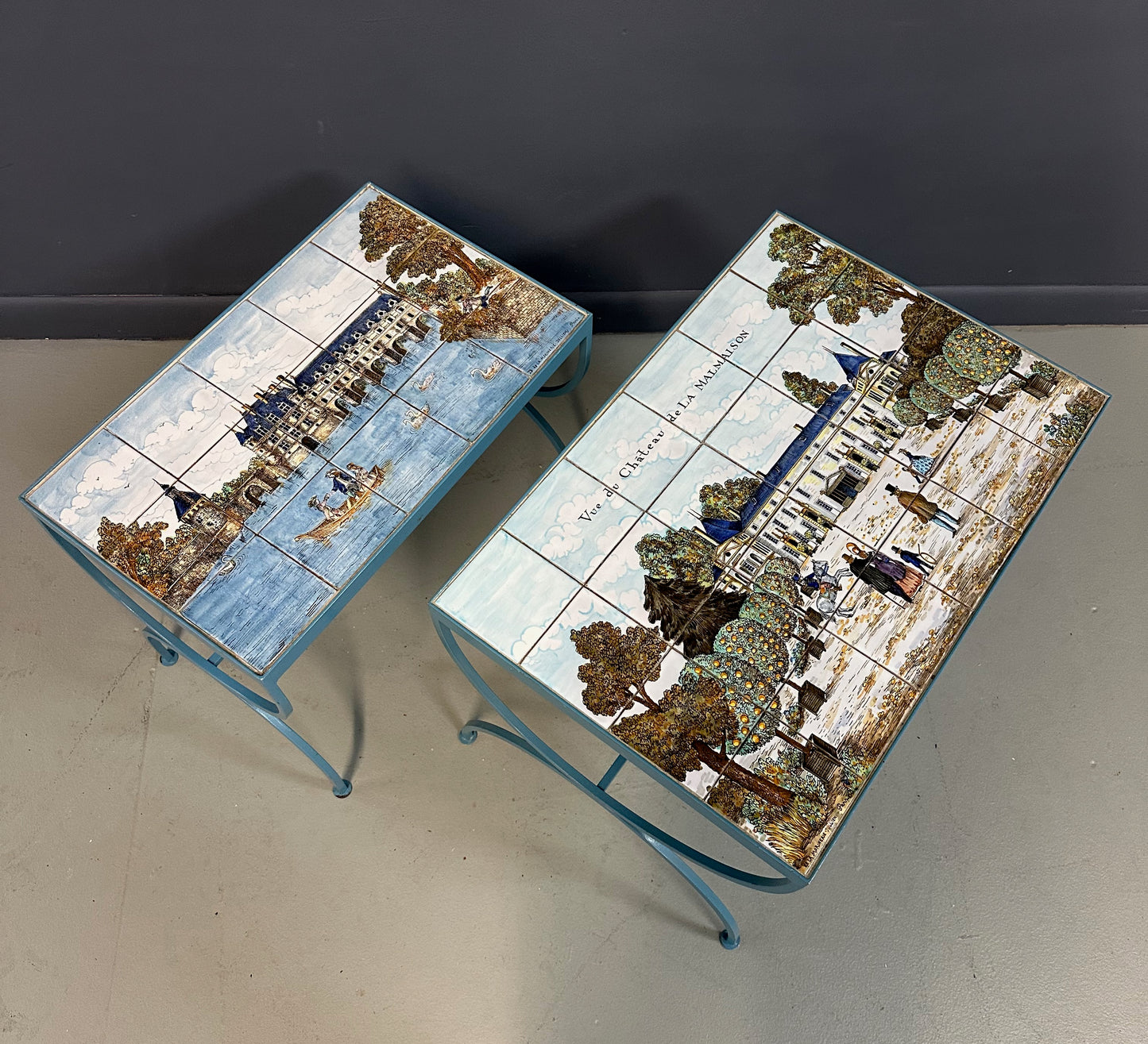 SOLD – Pair of JB de La Morinerie Jullien - Paris Tile Top Iron Tables