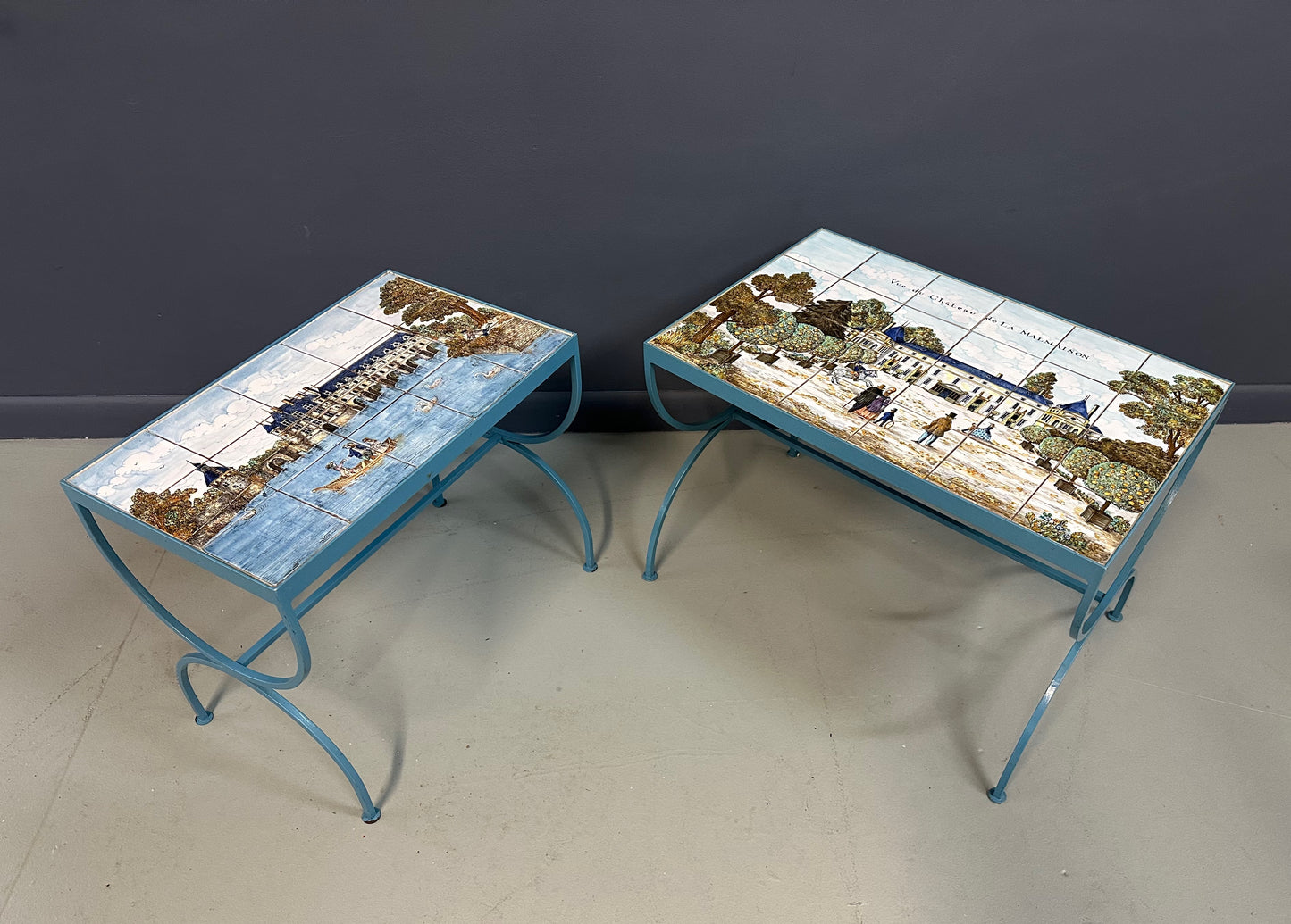 SOLD – Pair of JB de La Morinerie Jullien - Paris Tile Top Iron Tables