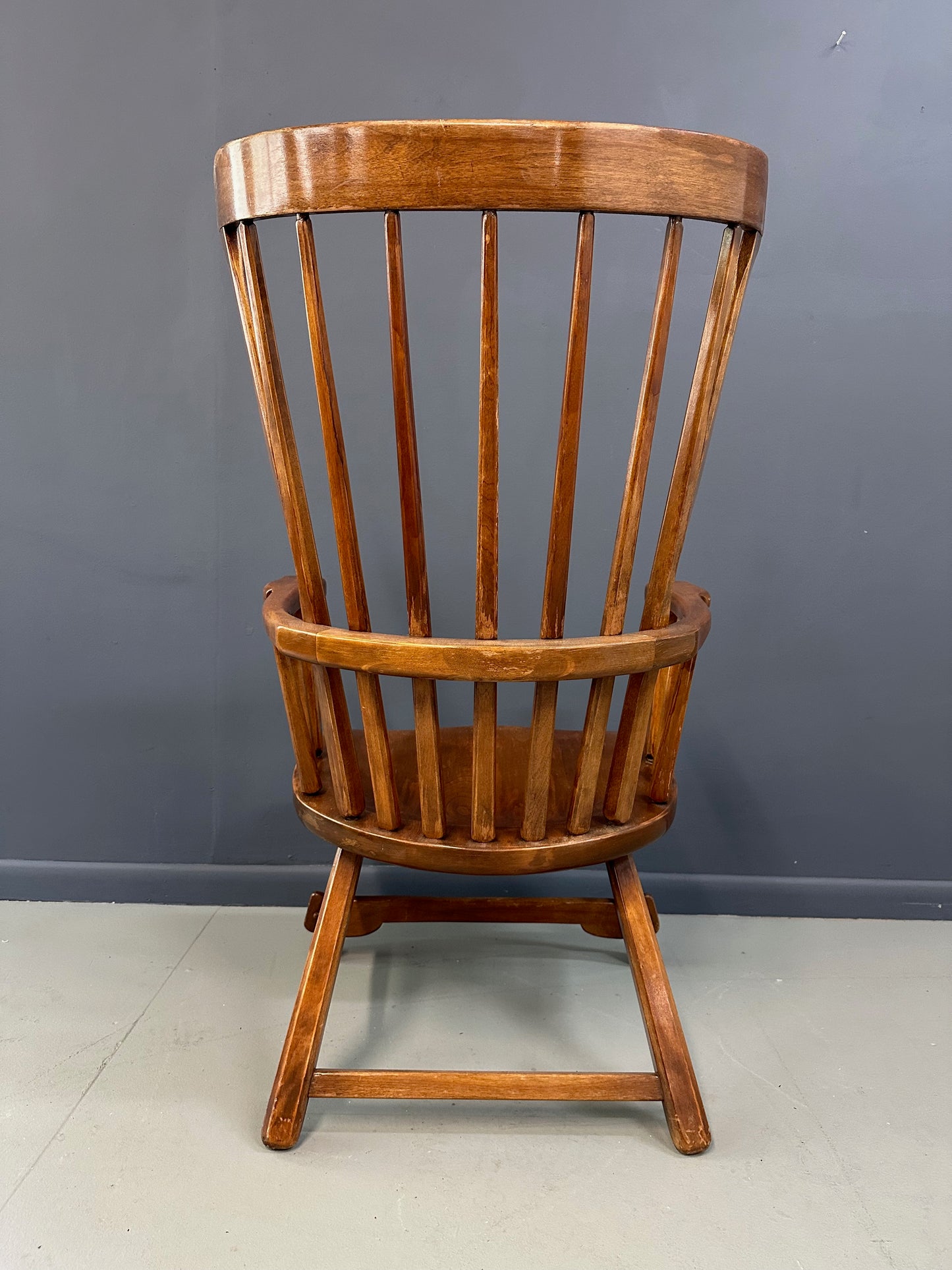 Grand Windsor chair designed by Herman de Vries for The Sikes Company, featuring curved crest rail, vertical spindle back, and contoured wooden seat