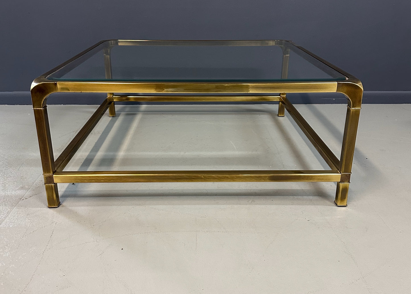 Mid-Century brass and glass coffee table by Mastercraft, square extra-large design