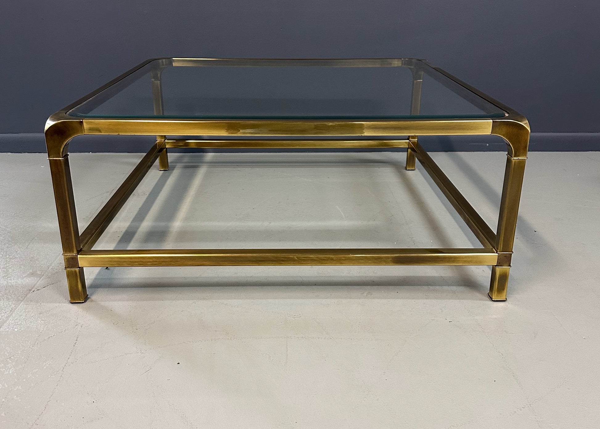 Mid-Century brass and glass coffee table by Mastercraft, square extra-large design