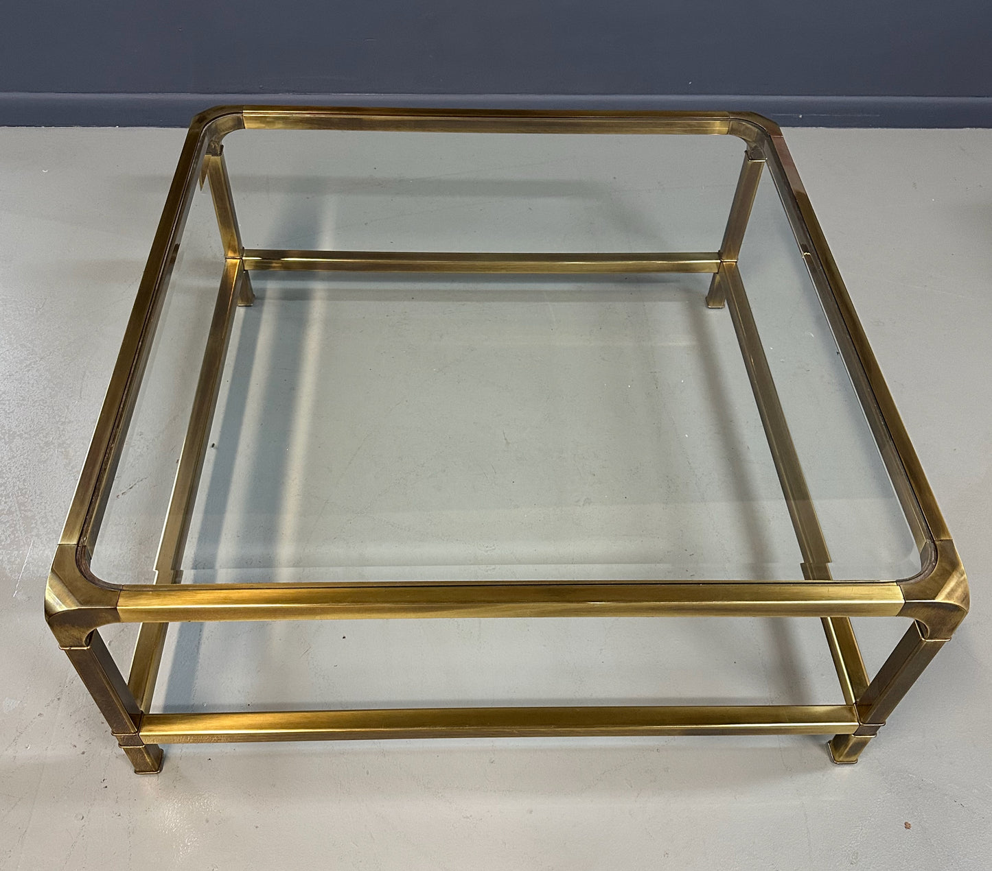 Mid-Century brass and glass coffee table by Mastercraft, square extra-large design