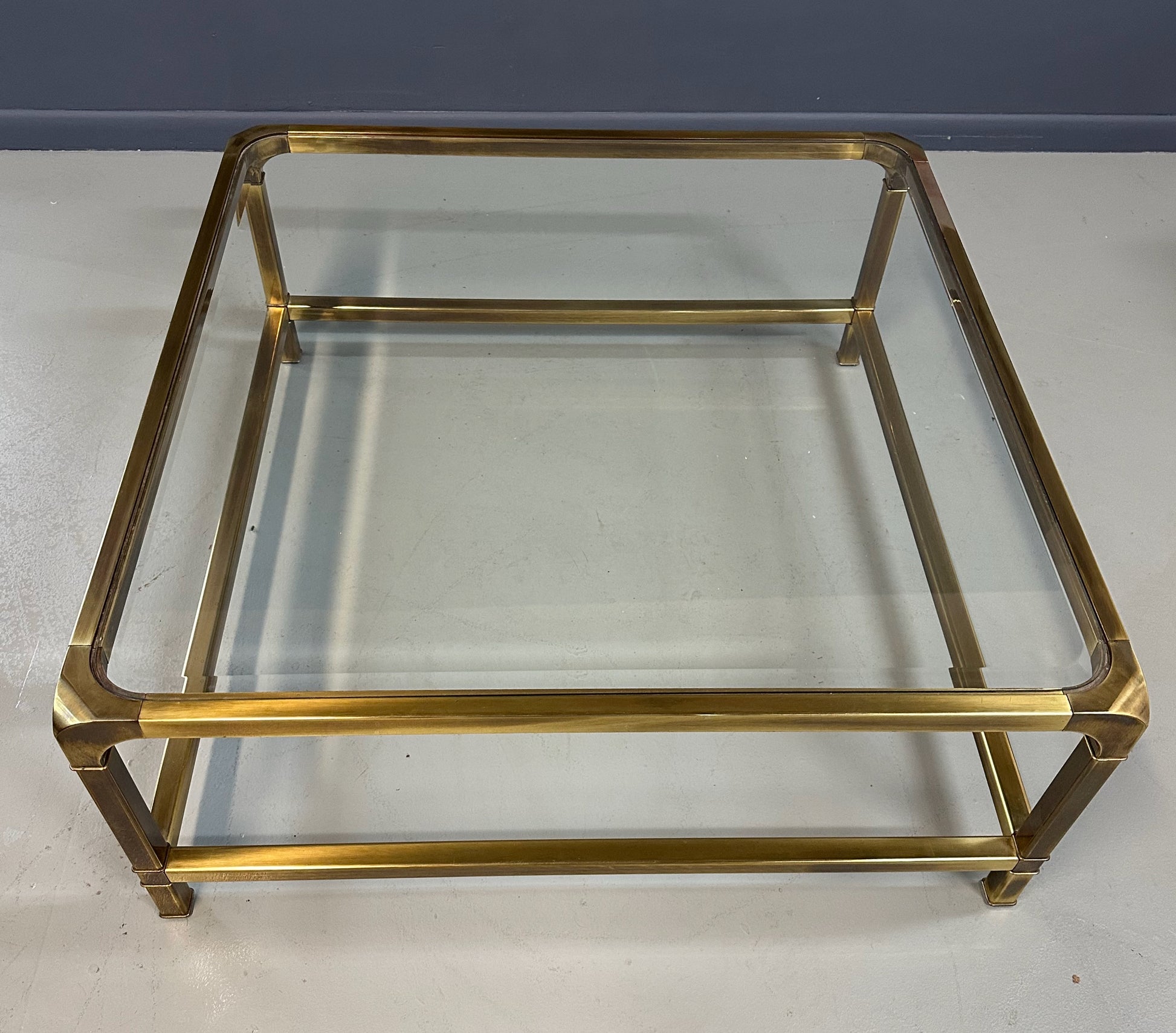 Mid-Century brass and glass coffee table by Mastercraft, square extra-large design