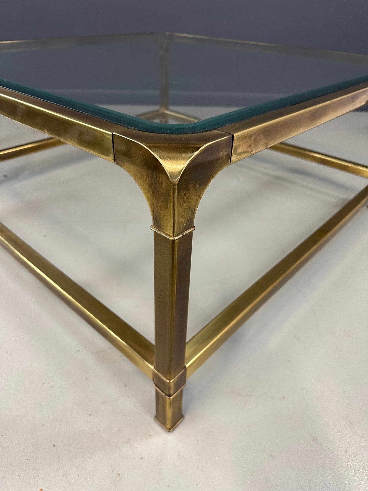 Mid-Century brass and glass coffee table by Mastercraft, square extra-large design