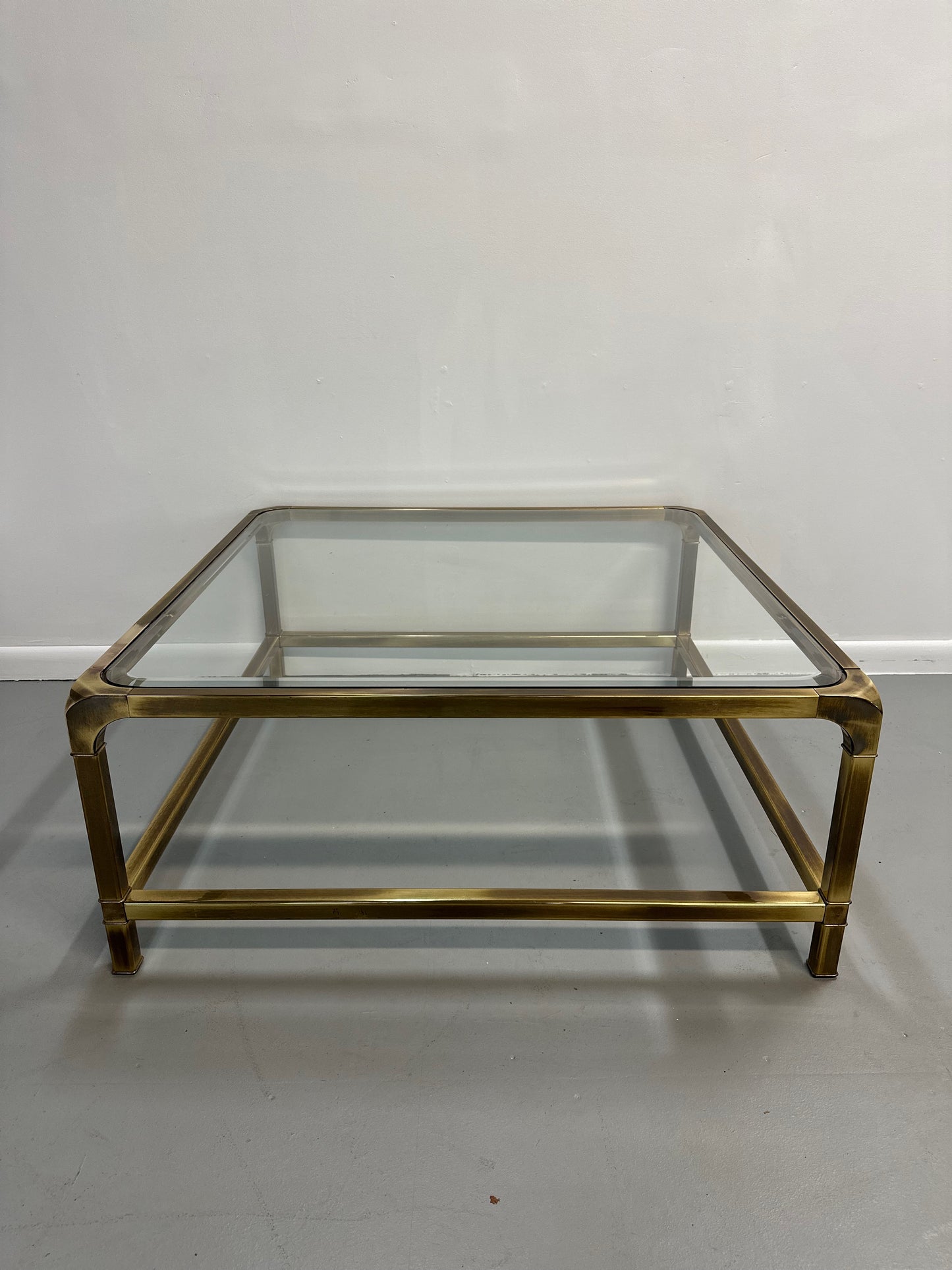 Mid-Century brass and glass coffee table by Mastercraft, square extra-large design