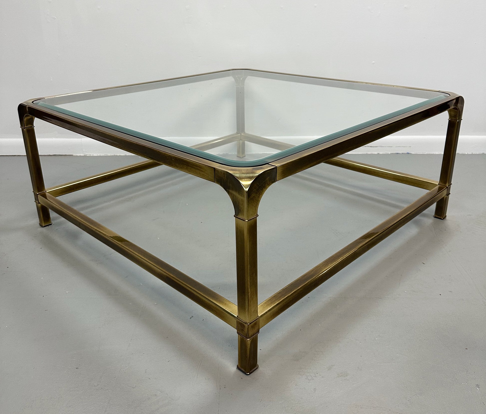 Mid-Century brass and glass coffee table by Mastercraft, square extra-large design