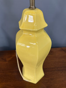 1970s yellow Chinoiserie lamps, Mid-Century modern ceramic lighting pair