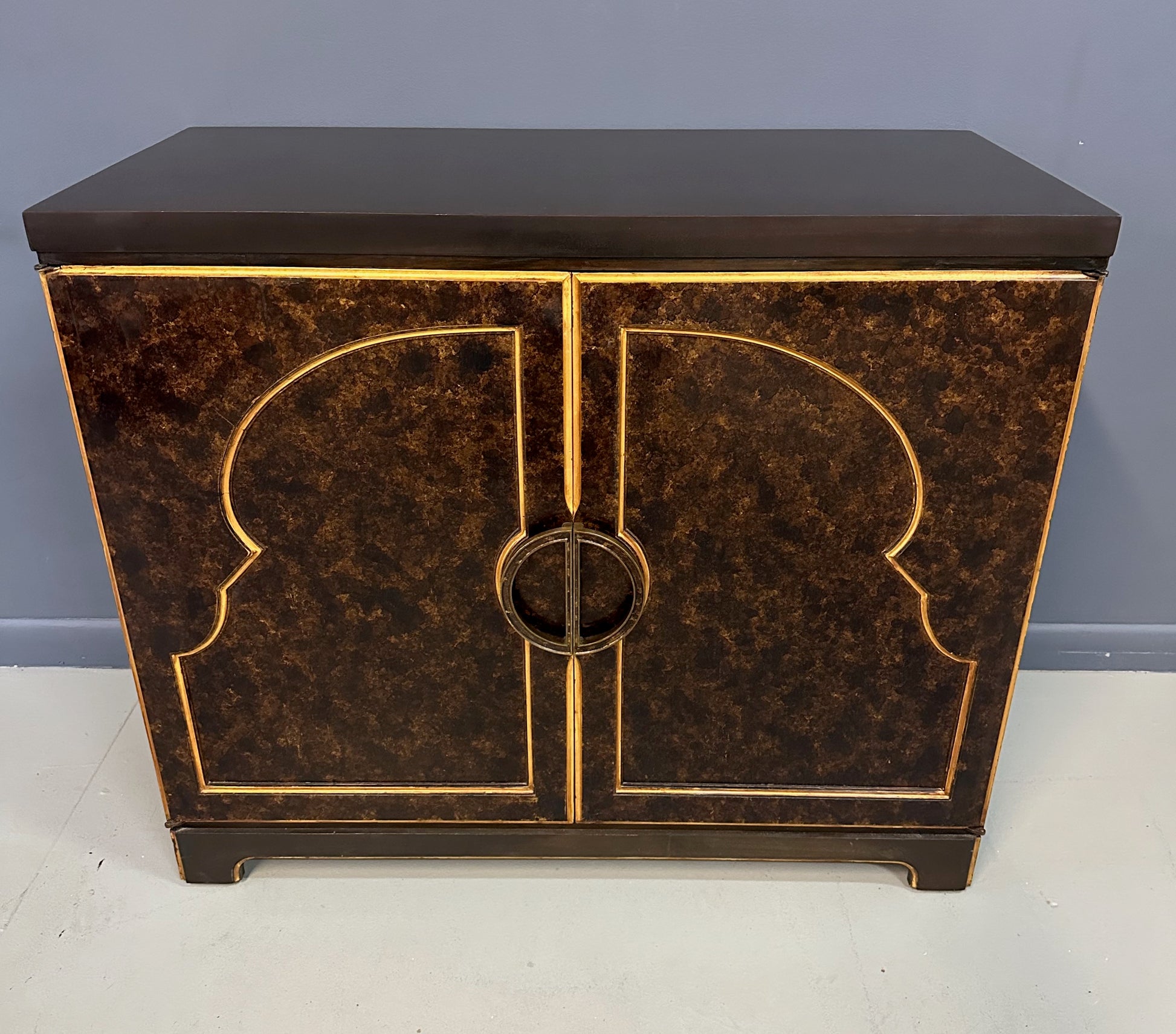 1970s faux tortoise shell cabinet by John Widdicomb, Mid-Century modern commode
