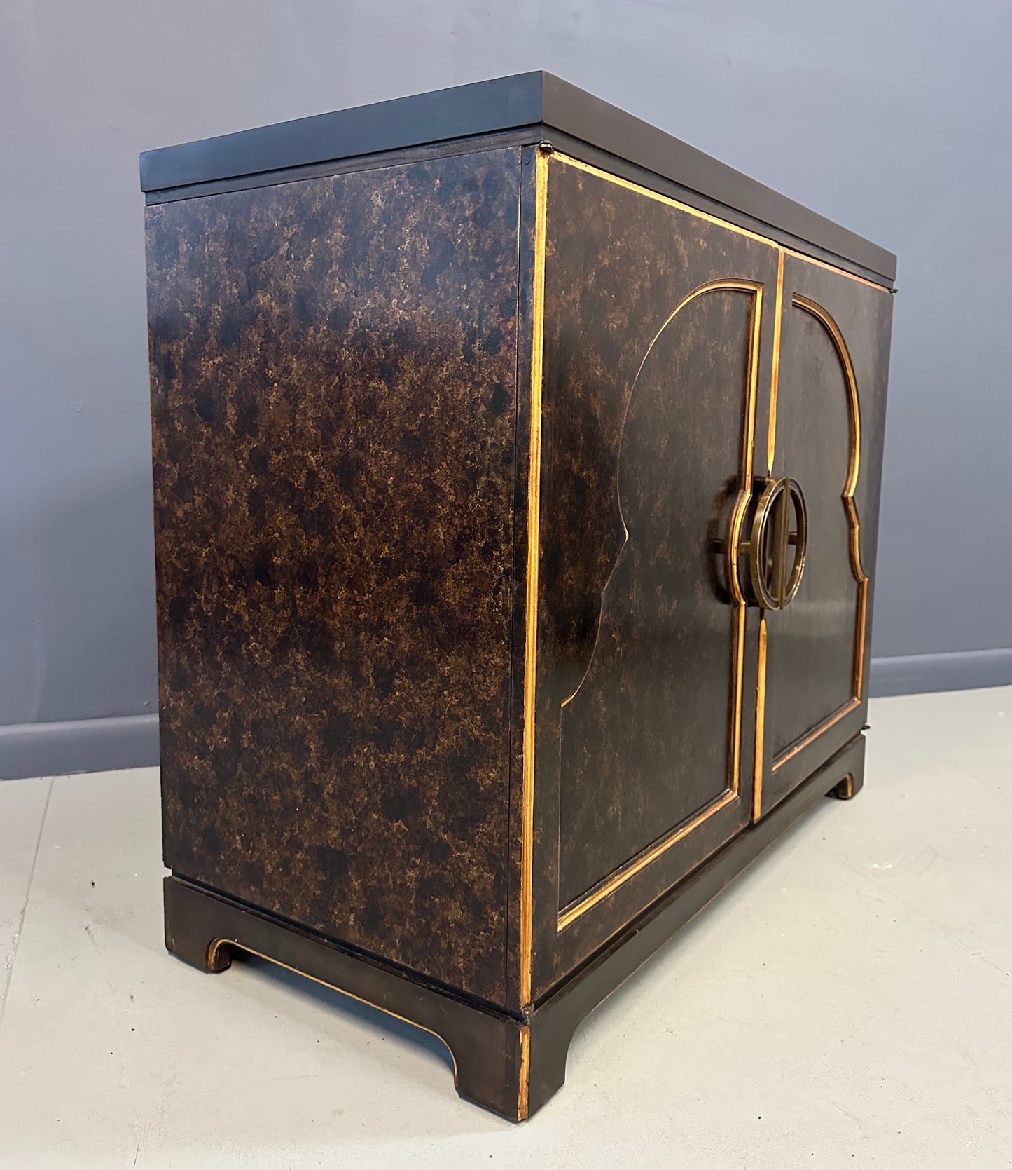 1970s faux tortoise shell cabinet by John Widdicomb, Mid-Century modern commode
