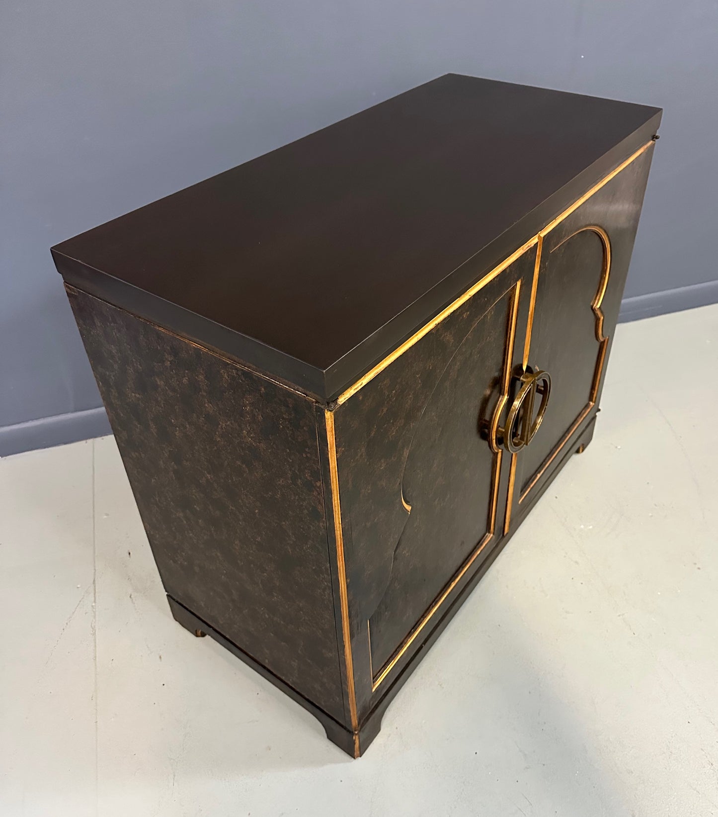 1970s faux tortoise shell cabinet by John Widdicomb, Mid-Century modern commode
