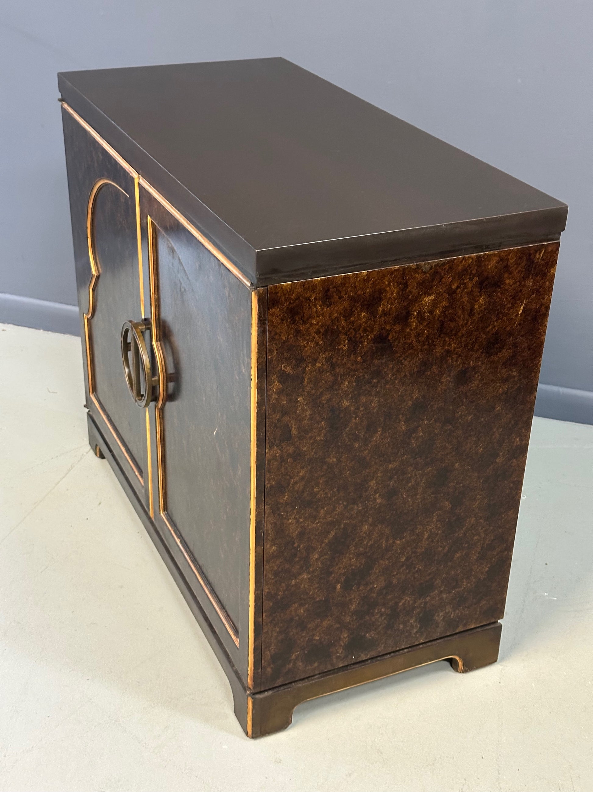 1970s faux tortoise shell cabinet by John Widdicomb, Mid-Century modern commode

