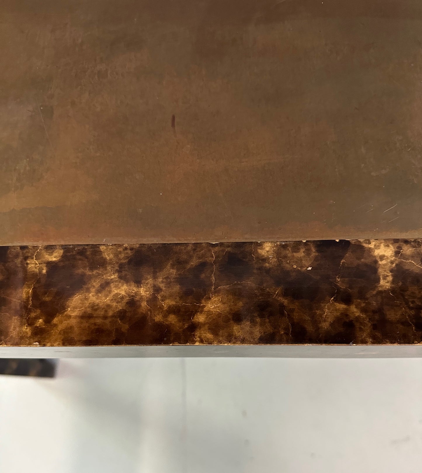 John Widdicomb Faux Tortoise Shell Console Table with Patinated Brass Top