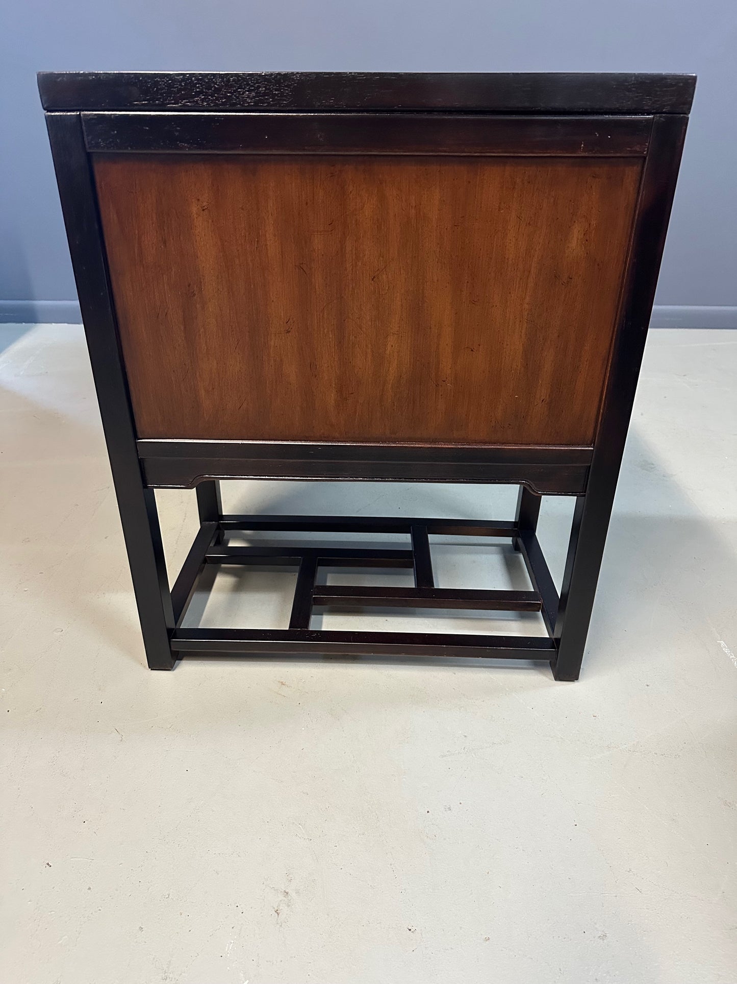 SOLD – Drexel Heritage "Tai Ming" Burl and Mahogany Desk Mid Century