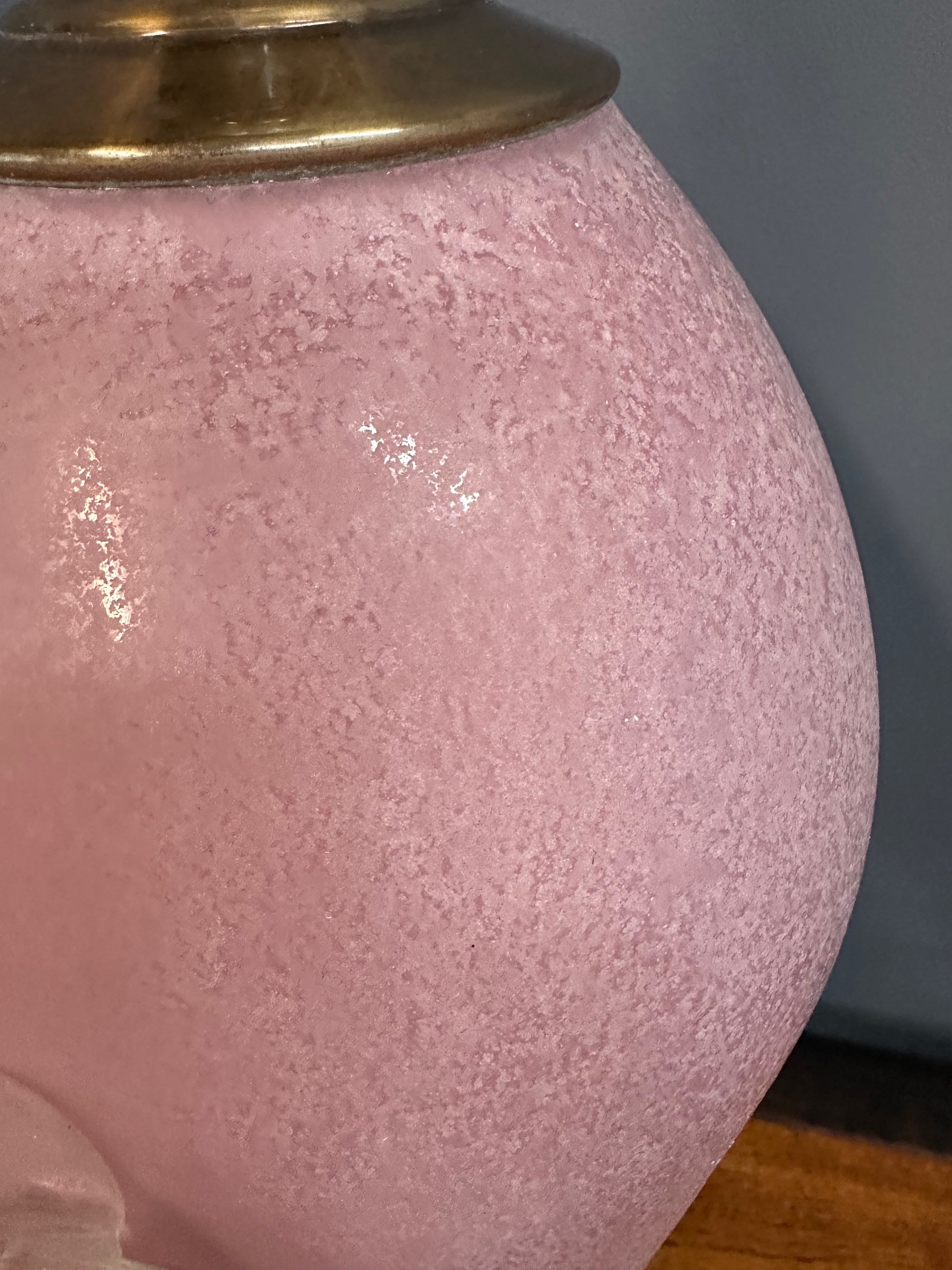 Pair of Hollywood Regency Pink Acid Etched Glass Urn Lamps by Frederick Cooper