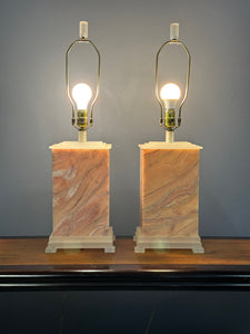 Pair of Faux Marble Table Lamps by Frederick Cooper, 1990 with Brushed Acrylic