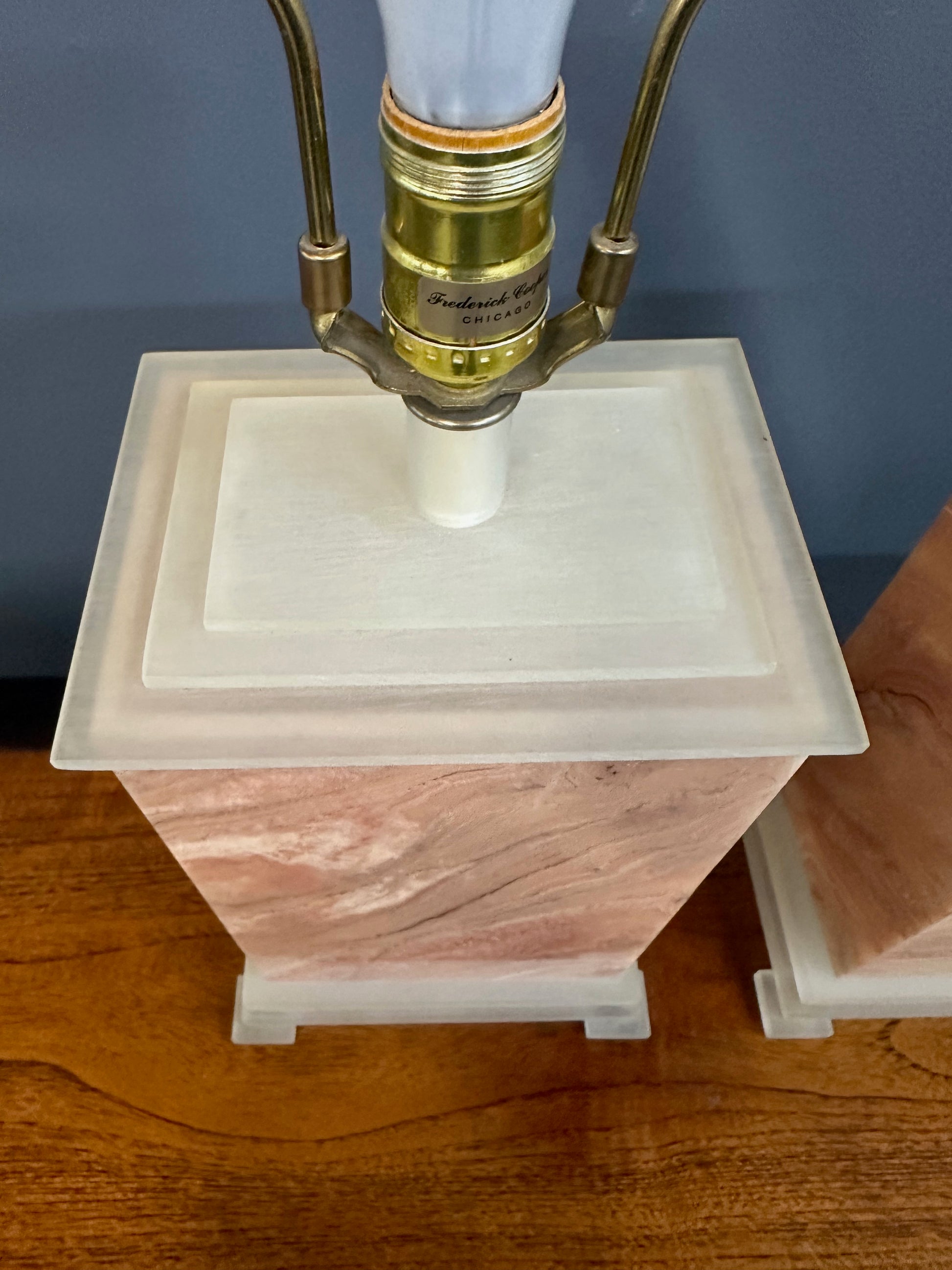 Pair of Faux Marble Table Lamps by Frederick Cooper, 1990 with Brushed Acrylic