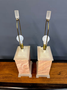 Pair of Faux Marble Table Lamps by Frederick Cooper, 1990 with Brushed Acrylic