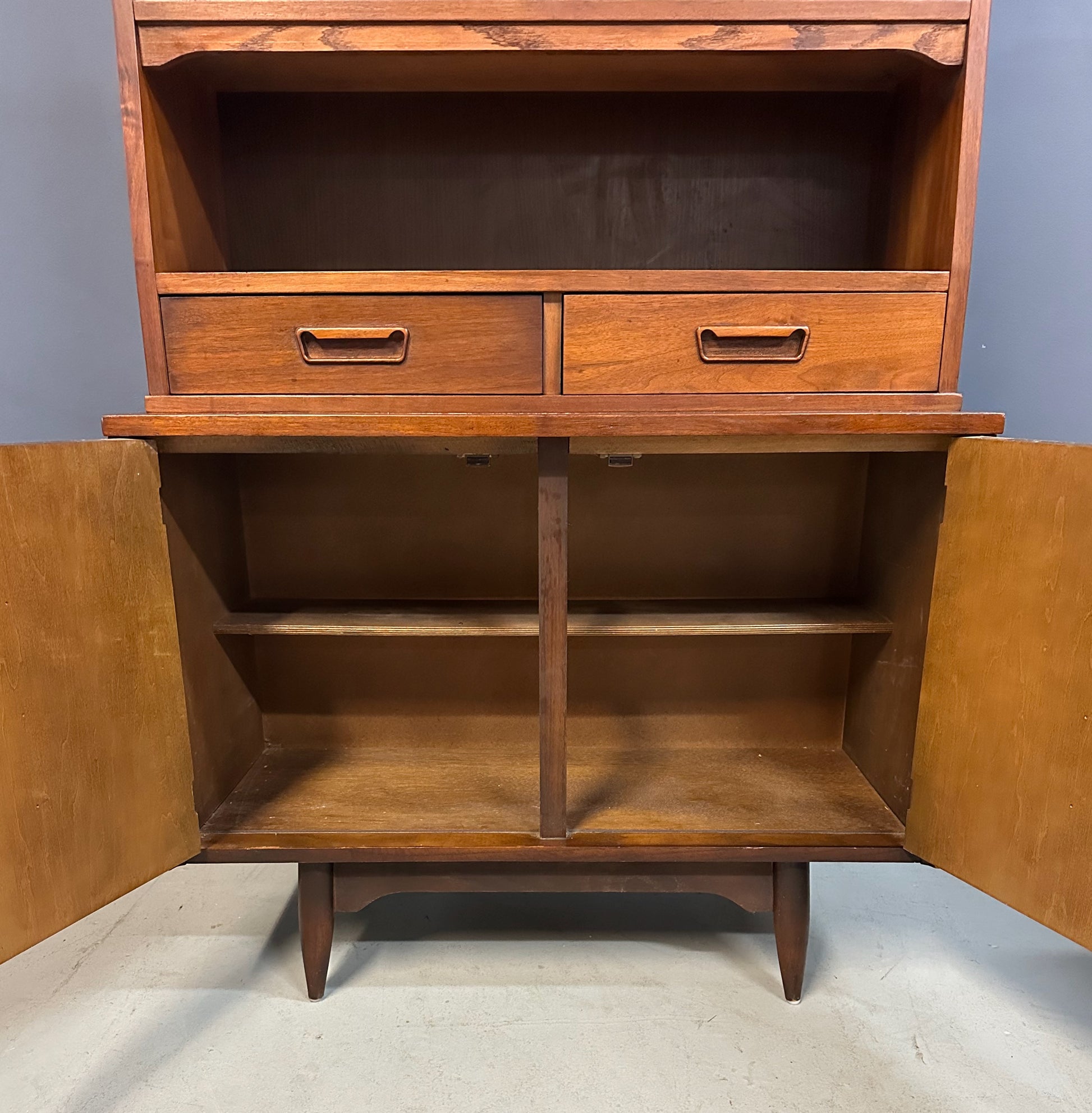 1970s Garrison Mid Century Walnut 2 Door China Cabinet