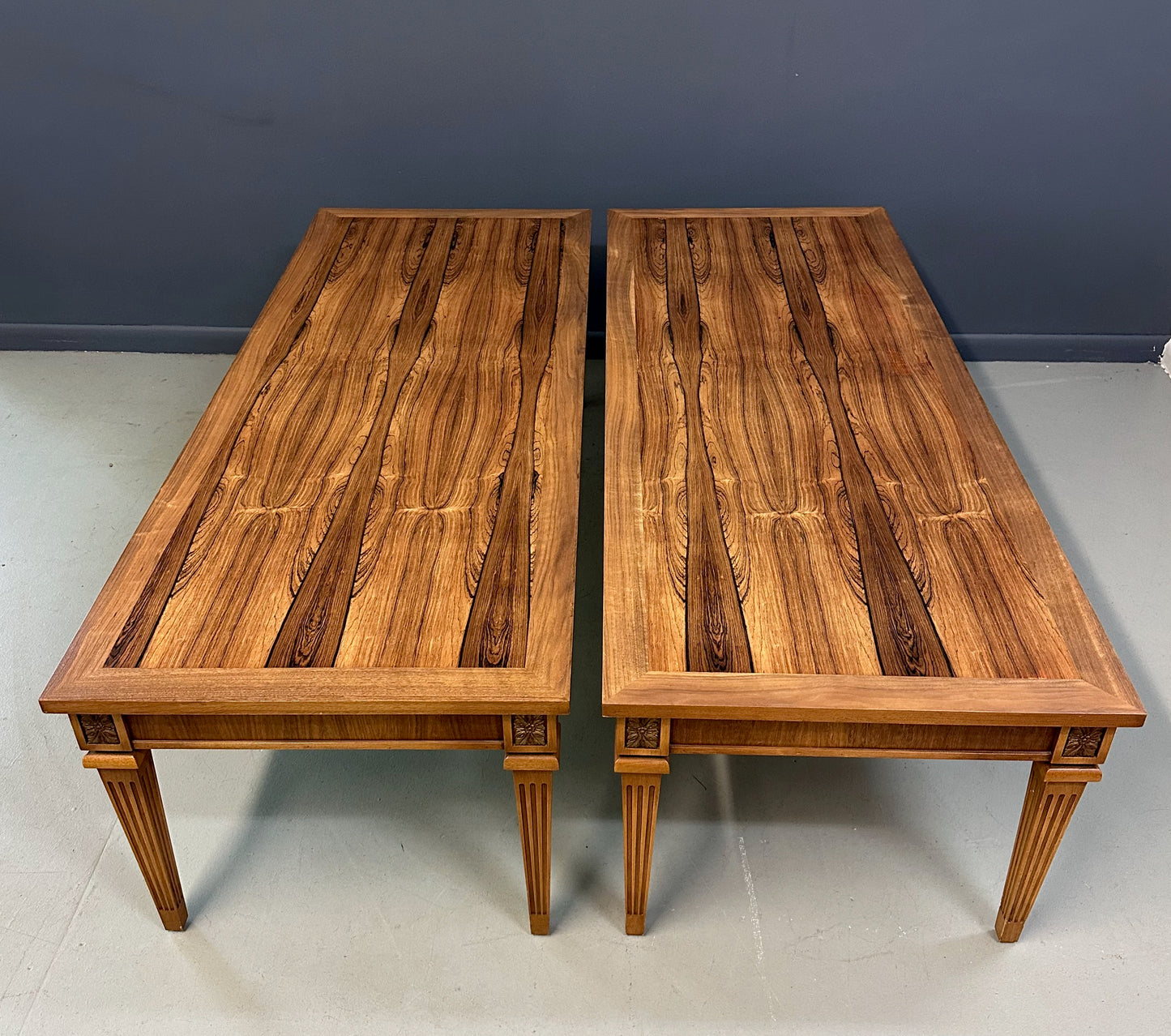 Pair of Mid-Century Neoclassical Style Tables with Rosewood Tops and Fluted Legs
