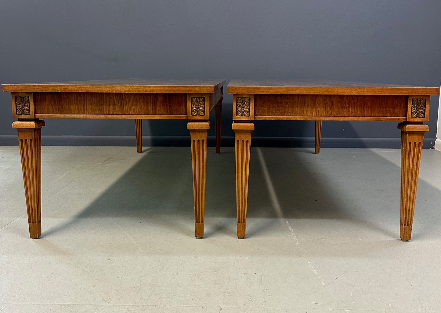 Pair of Mid-Century Neoclassical Style Tables with Rosewood Tops and Fluted Legs