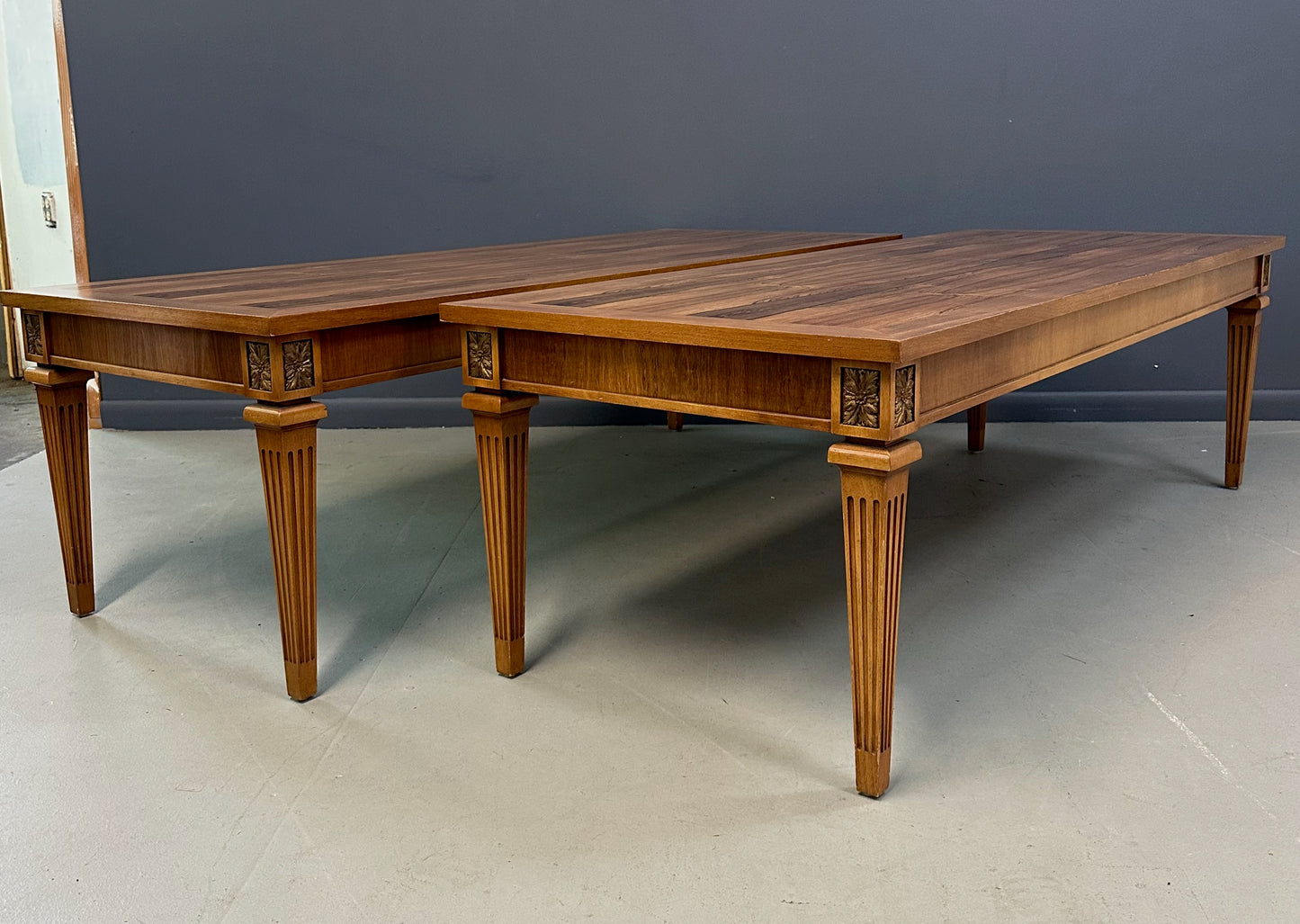 Pair of Mid-Century Neoclassical Style Tables with Rosewood Tops and Fluted Legs