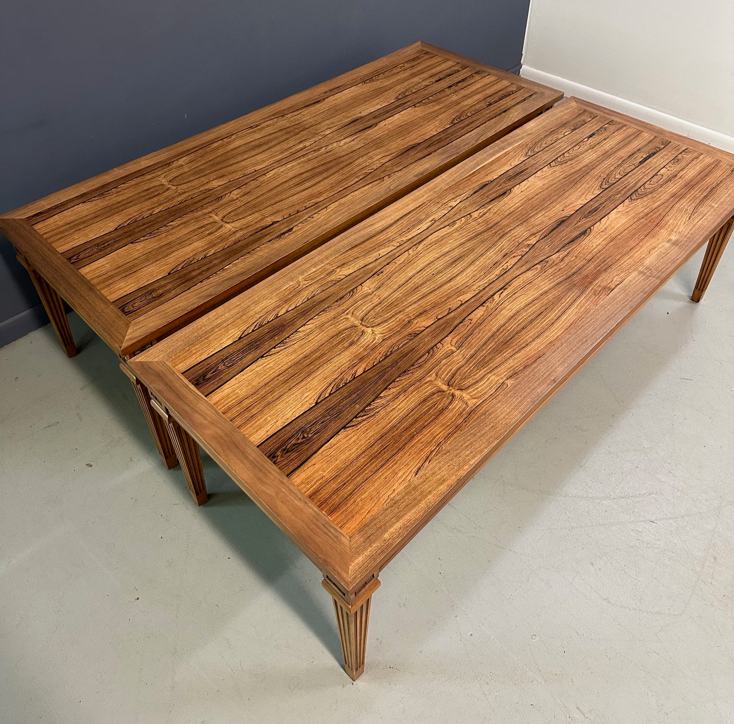 Pair of Mid-Century Neoclassical Style Tables with Rosewood Tops and Fluted Legs