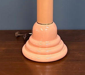 Pair of Post Modern 1980s Peach Ceramic Table Lamps with Brass Trim