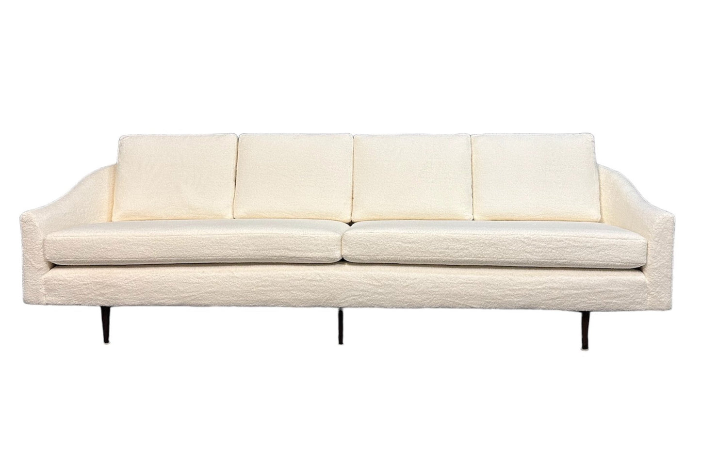 SOLD – Milo Baughman Curved Back Sofa for Thayer Coggin in a Cozy Boucle Mid Century