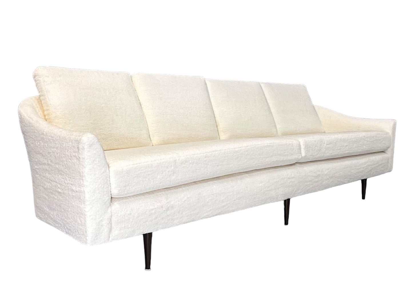 SOLD – Milo Baughman Curved Back Sofa for Thayer Coggin in a Cozy Boucle Mid Century