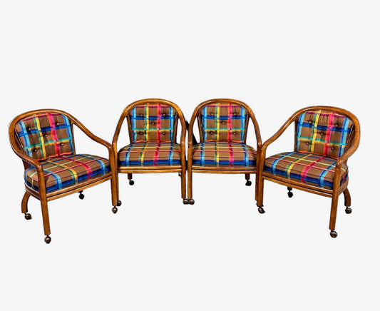 SOLD – 1970s Set of 4 Drexel Game Table Chairs with Cane Backs Mid Century