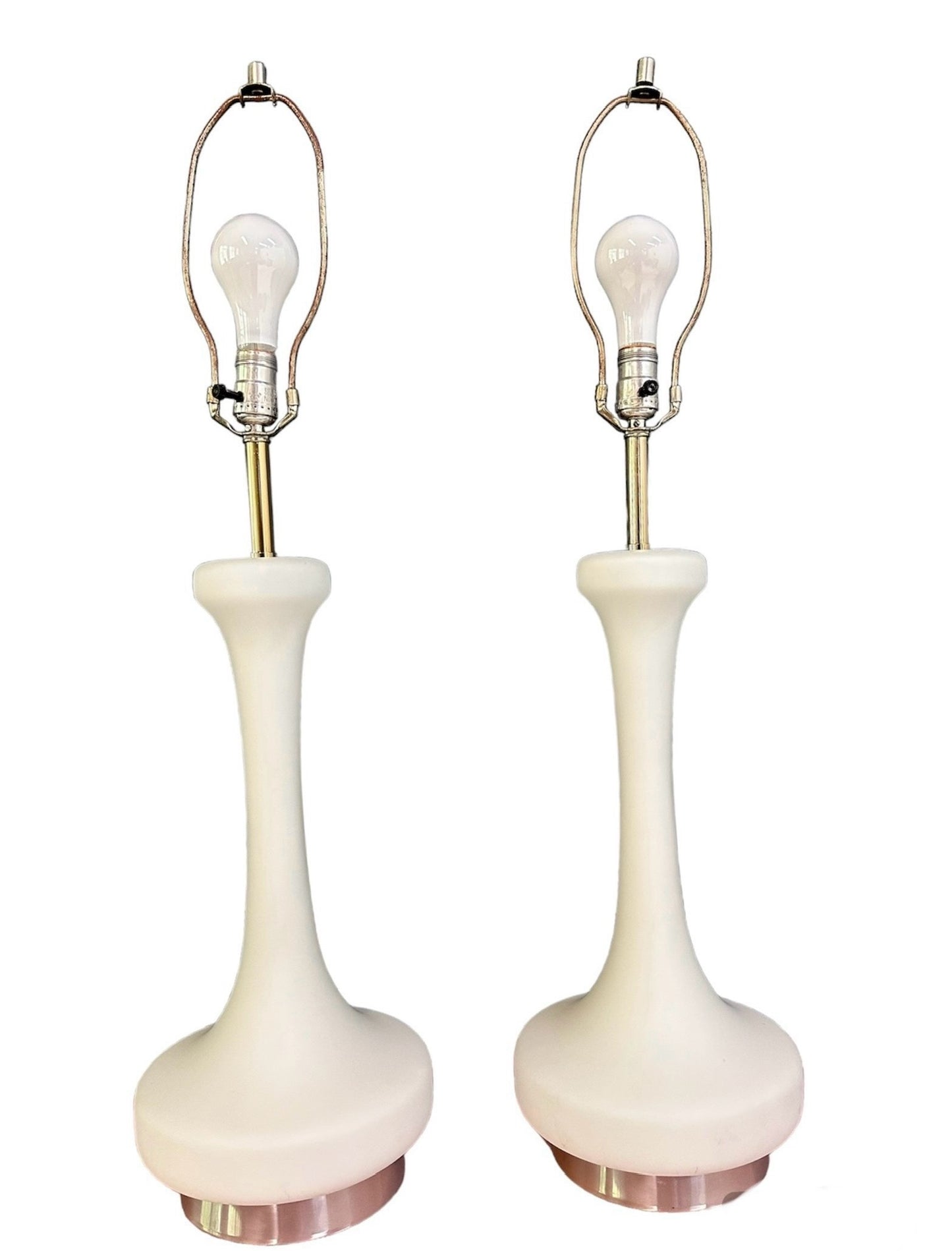 Pair of 1970s Opaque Frosted Glass Table Lamps by Laurel Lamp Co.