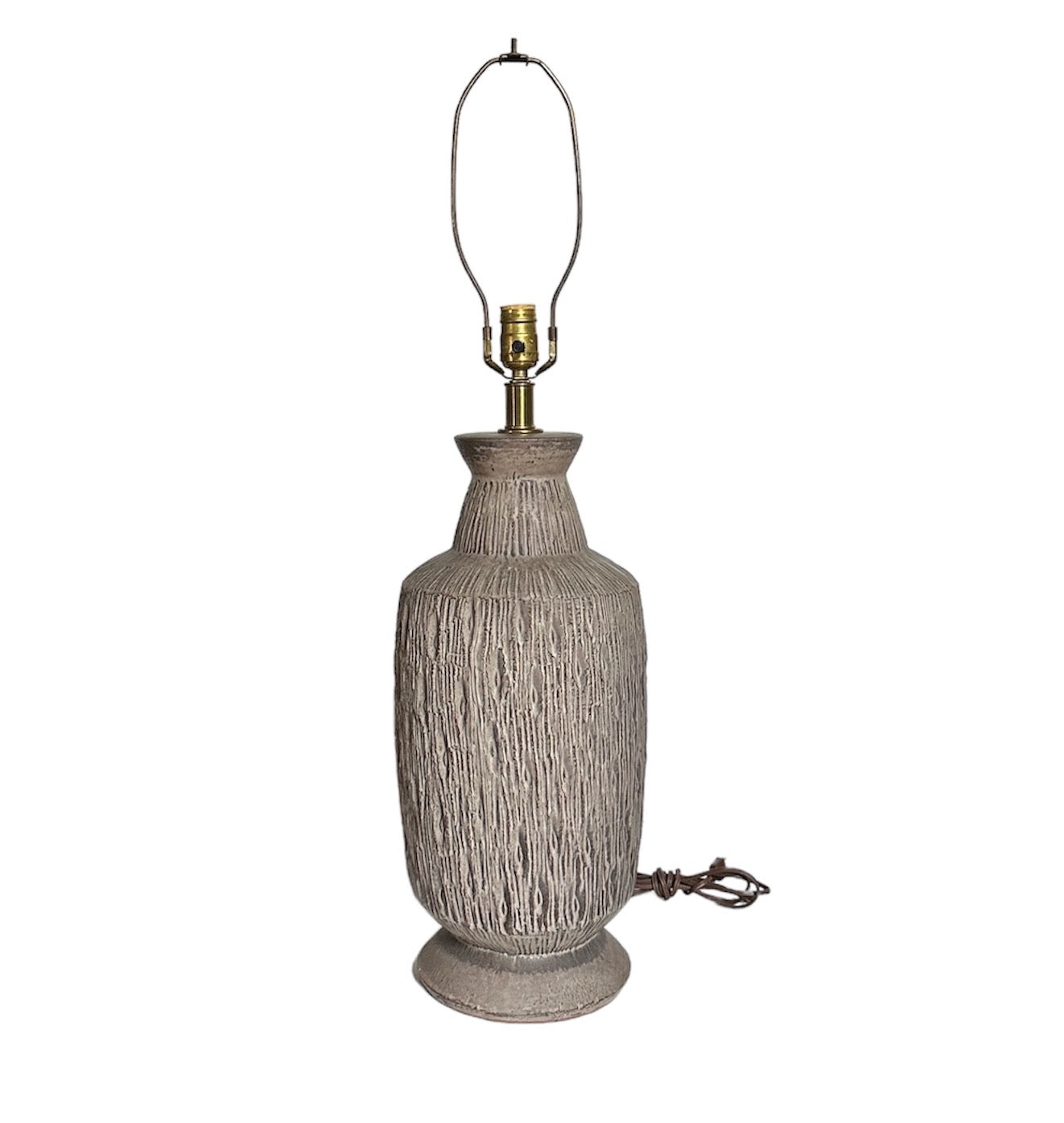SOLD – 1960s Design Technics Ceramic Table Lamp with Deeply Incised Decor Mid Century
