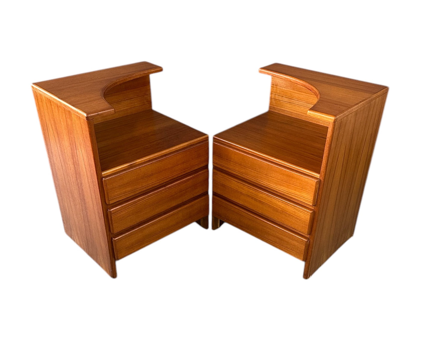 SOLD – Pair of Mobican Teak Midcentury Three Drawer Nightstands