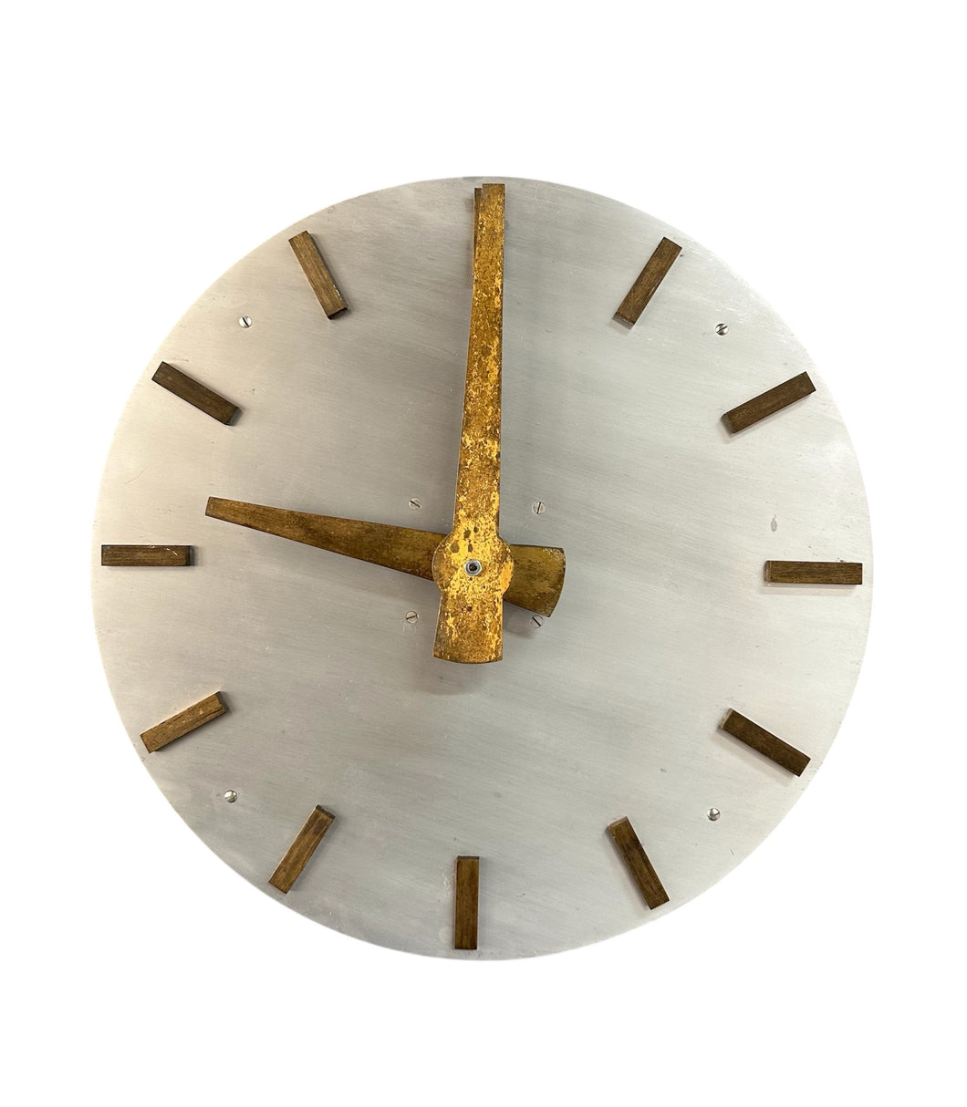 Minimalist Mid Century Wall Clock in Brass and Aluminum