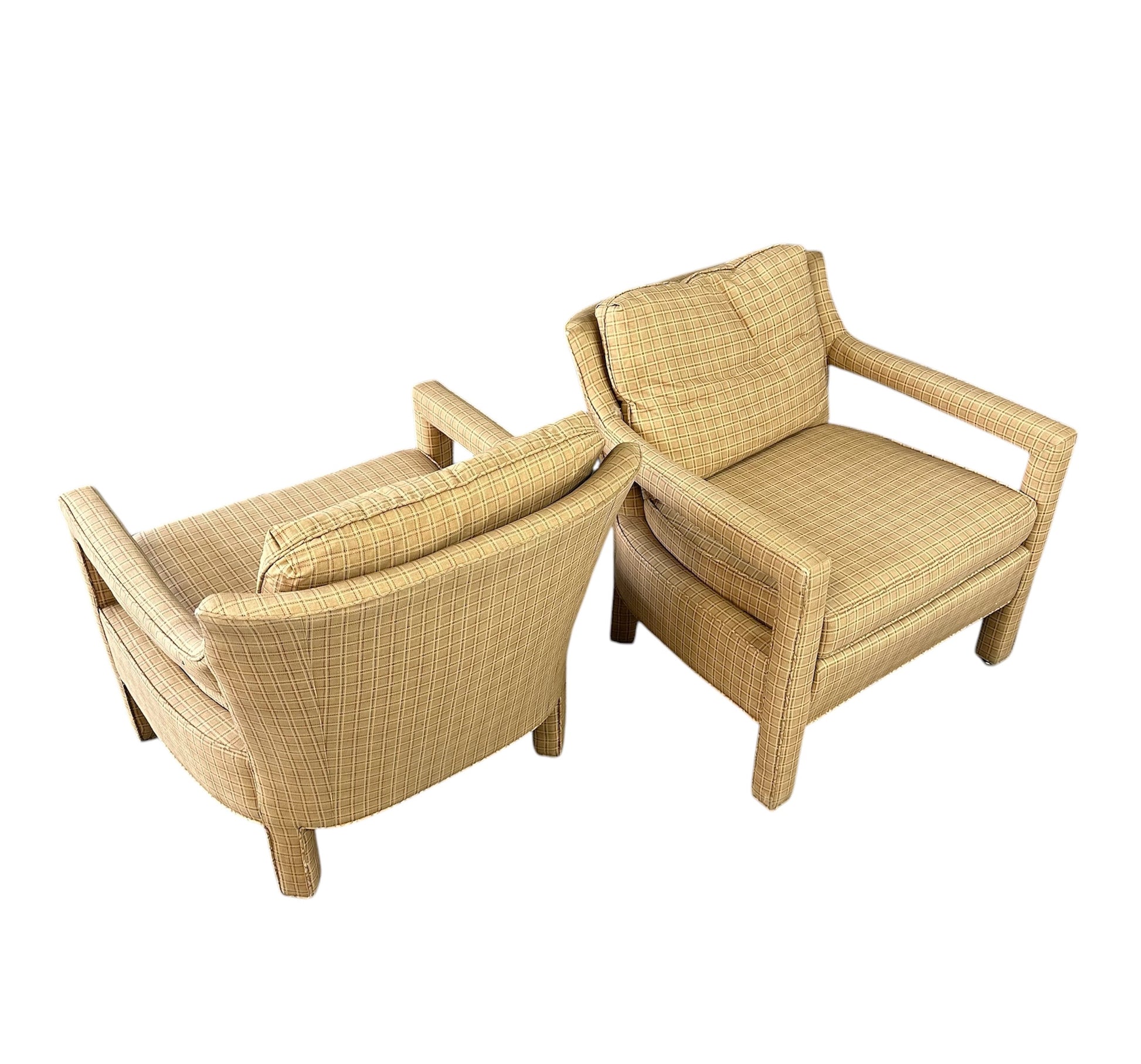 Pair of Mid-Century Drexel Parsons-Style Lounge Chairs with Curved Backs