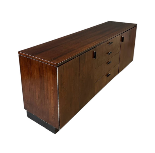 Mid Century Modern Founders Rosewood Credenza with Storage Drawers and Shelves – Vintage Sideboard for Office or Living Room