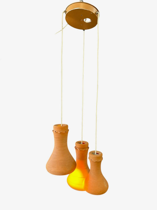 SOLD – Elie Eppstein 3 Tiered Terracotta Chandelier Israel, 1970s