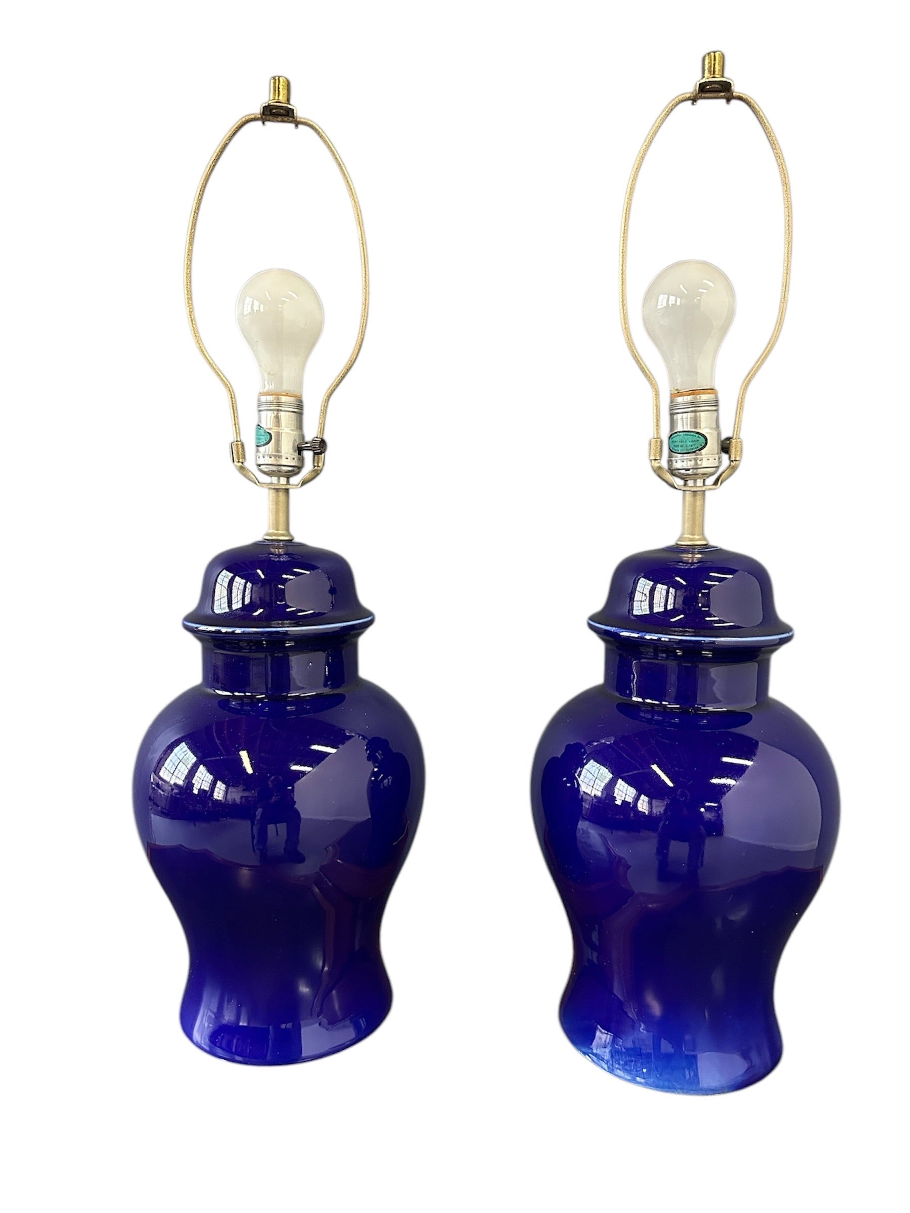 1970s CN Burman Cobalt Blue Ceramic Ginger Jar Table Lamps – Pair