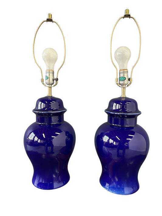 1970s CN Burman Cobalt Blue Ceramic Ginger Jar Table Lamps – Pair