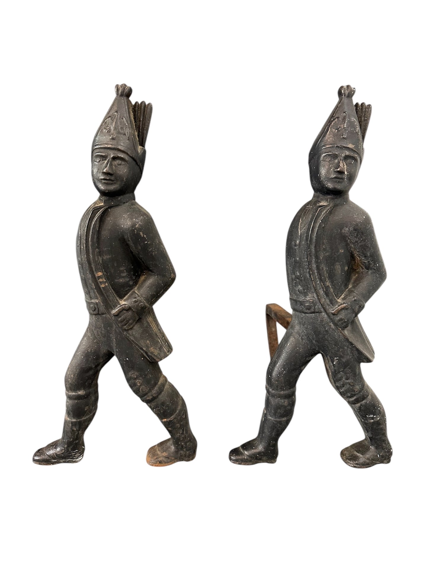 Pair of 19th Century Hessian Soldiers Antique Andirons