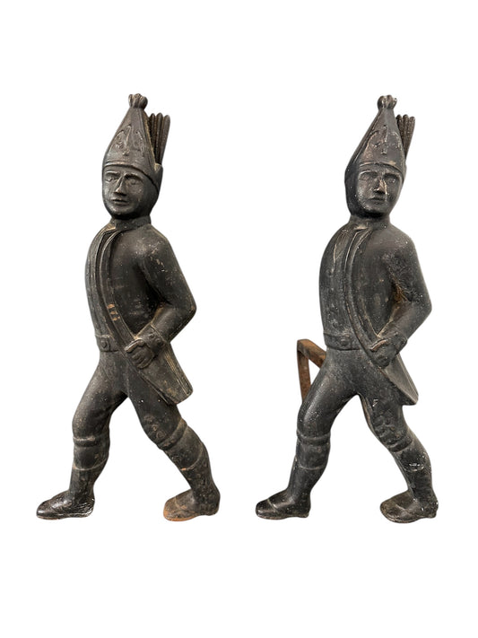 Pair of 19th Century Hessian Soldiers Antique Andirons