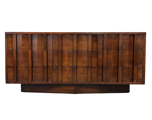 SOLD – 1970s Lane Brutalist Nine Drawer Dresser Mid Century
