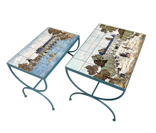 Pair of JB de La Morinerie Jullien - Paris Tile Top Iron Tables
