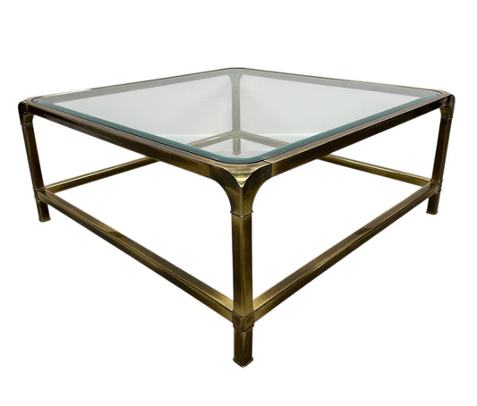 Mid-Century brass and glass coffee table by Mastercraft, square extra-large design