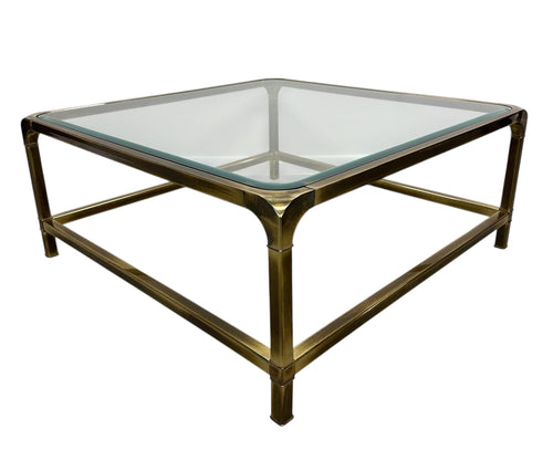 Mid-Century brass and glass coffee table by Mastercraft, square extra-large design