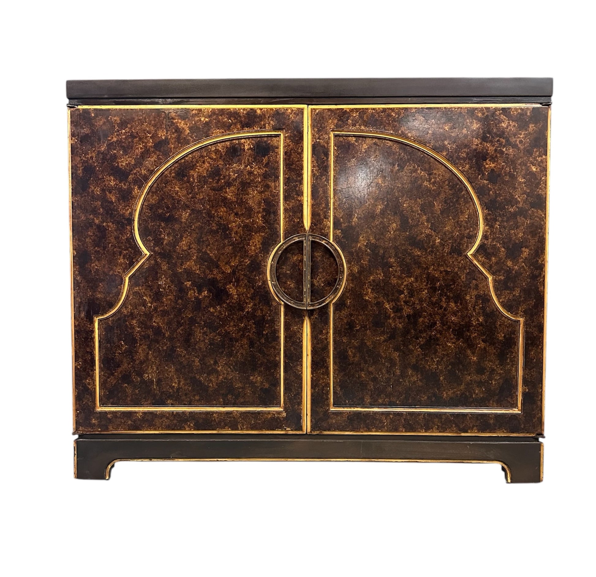 1970s faux tortoise shell cabinet by John Widdicomb, Mid-Century modern commode

