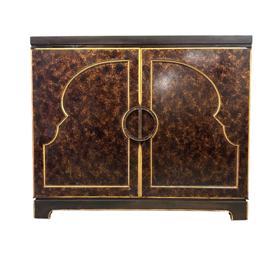 1970s faux tortoise shell cabinet by John Widdicomb, Mid-Century modern commode
