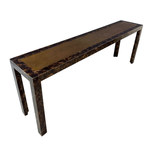John Widdicomb Faux Tortoise Shell Console Table with Patinated Brass Top