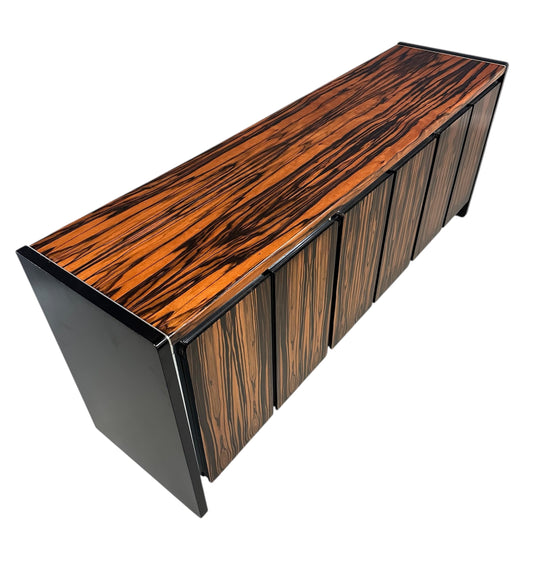 Mid-century modern sideboard with high-gloss Macassar ebony veneer and chrome accent