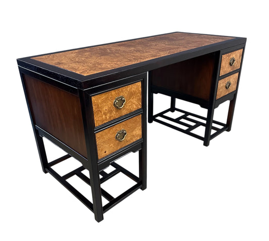 SOLD – Drexel Heritage "Tai Ming" Burl and Mahogany Desk Mid Century